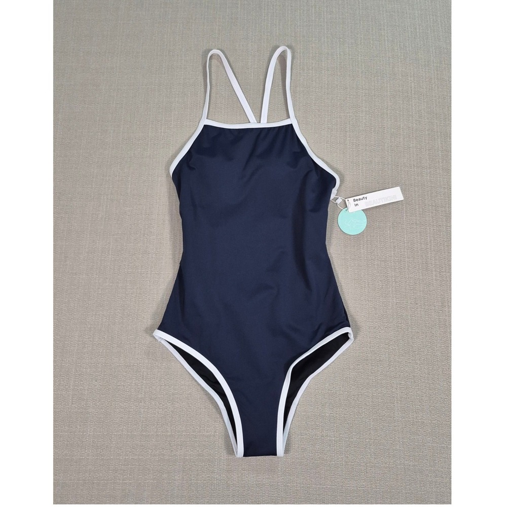 Beautikini Period One Piece Swimsuit Navy Blue Leakproof Racerback XS NEW